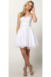 LA Merchandise LAT772 Strapless Sweetheart Embroidered Cocktail Dress - WHITE L - Formal Dress Shops