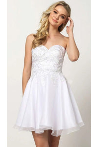 LA Merchandise LAT772 Strapless Sweetheart Embroidered Cocktail Dress - WHITE S - Formal Dress Shops