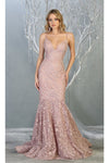 Load image into Gallery viewer, Floral Mermaid Evening Gown - LA7811 - MAUVE NUDE - Dress LA Merchandise