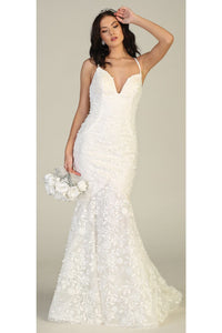 Floral Mermaid Wedding Gown - LA7811B - IVORY - Dress LA Merchandise