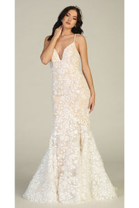 Floral Mermaid Evening Gown - LA7811B - IVORY/NUDE / 4 - 