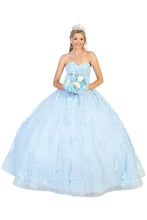 Load image into Gallery viewer, LA Merchandise LA140 Floral Lace Sweetheart Quince Corset Ball Gown - BABY BLUE - LA Merchandise
