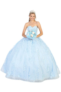 LA Merchandise LA140 Floral Lace Sweetheart Quince Corset Ball Gown - BABY BLUE - LA Merchandise