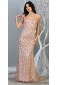 Prom off The Shoulder Dress -LA1824 - ROSE GOLD - Dress LA Merchandise
