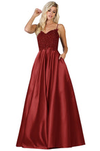 Load image into Gallery viewer, Shoulder straps embroiderer &amp; rhinestone ballgown with side pockets- MQ1685