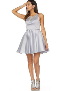 Sleeveless Short Prom Dress - LAT794 - Silver - LA Merchandise
