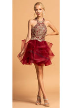 Load image into Gallery viewer, La Merchandise LAES2087 Halter Lace Applique Ruffled Short Party Dress - BURGUNDY - LA Merchandise