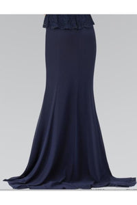 High Neck Cap Sleeve Peplum Long Dress- GL1421