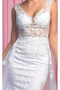 Embroidered Lace Wedding Ivory Dress - Dress