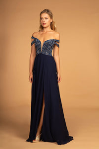 Jeweled Prom Evening Gown - NAVY BLUE / XS