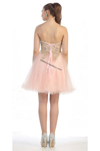 Lace applique & sequins mesh sassy short dress - MQ1414
