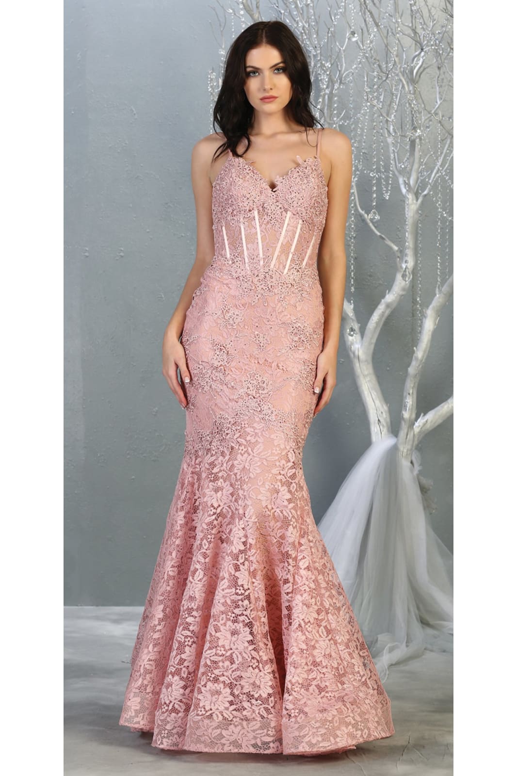 Lace Mermaid Evening Gown - LA7865 - Dusty Rose / 4 - Dress