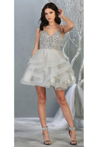 Layered Short Prom Dress - SILVER / 2