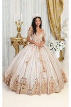 Load image into Gallery viewer, Layla K LK213 Cold Shoulder Lace Applique Rose Gold Quince Dress - ROSE GOLD / 4 - Dress