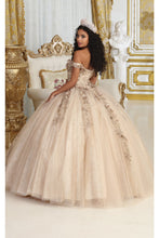 Load image into Gallery viewer, Layla K LK222 Off Shoulder 3D Floral Champagne Sweet 16 Ball Gown - Dress