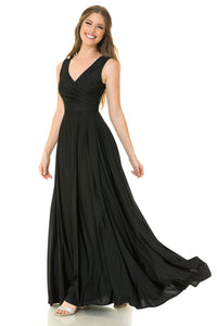 LA Merchandise LN5242 Stretchy Long Bridesmaids Dress W/ Side Pockets - BLACK - Dress LA Merchandise