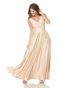 LA Merchandise LN5242 Stretchy Long Bridesmaids Dress W/ Side Pockets - CHAMPAGNE GOLD - Dress LA Merchandise
