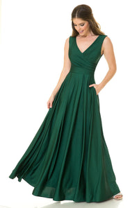 LA Merchandise LN5242 Stretchy Long Bridesmaids Dress W/ Side Pockets - HUNTER GREEN - Dress LA Merchandise