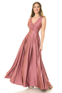 LA Merchandise LN5242 Stretchy Long Bridesmaids Dress W/ Side Pockets - MAUVE - Dress LA Merchandise