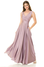 Load image into Gallery viewer, LA Merchandise LN5242 Stretchy Long Bridesmaids Dress W/ Side Pockets - PLUM - Dress LA Merchandise