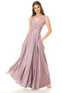 LA Merchandise LN5242 Stretchy Long Bridesmaids Dress W/ Side Pockets - PLUM - Dress LA Merchandise