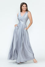 Load image into Gallery viewer, LA Merchandise LN5242 Stretchy Long Bridesmaids Dress W/ Side Pockets - SILVER - Dress LA Merchandise