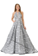 Load image into Gallery viewer, La Merchandise LAY8402 Long Halter Jacquard Ballgown with side pockets - SILVER - LA Merchandise