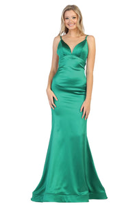 Long Satin Prom Dress LA1713 - Emerald Green / 16