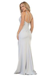 Shoulder straps pleated chiffon dress with high front slit- LA1469