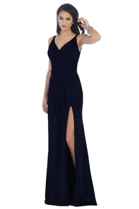Shoulder straps pleated chiffon dress with high front slit- MQ1469