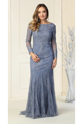 La Merchandise LA7906 Long Sleeve Mother of the Bride Gown - DUSTY BLUE - LA Merchandise