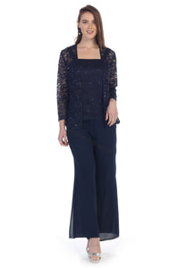 La Merchandise SF8850 Long Sleeve Jacket Lace & Chiffon MOB Pants Set - - LA Merchandise