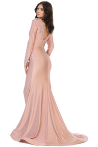 Long Sleeve Stretchy Evening Gown - LA1772
