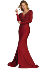 Load image into Gallery viewer, Long Sleeve Stretchy Evening Gown - LA1772 - BURGUNDY / 6