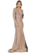 Load image into Gallery viewer, Long Sleeve Stretchy Evening Gown - LA1772 - CAPPUCCINO / 6