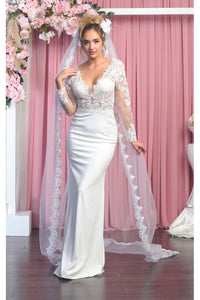 Long Sleeve Wedding Ivory Gown - IVORY / 4 - Dress