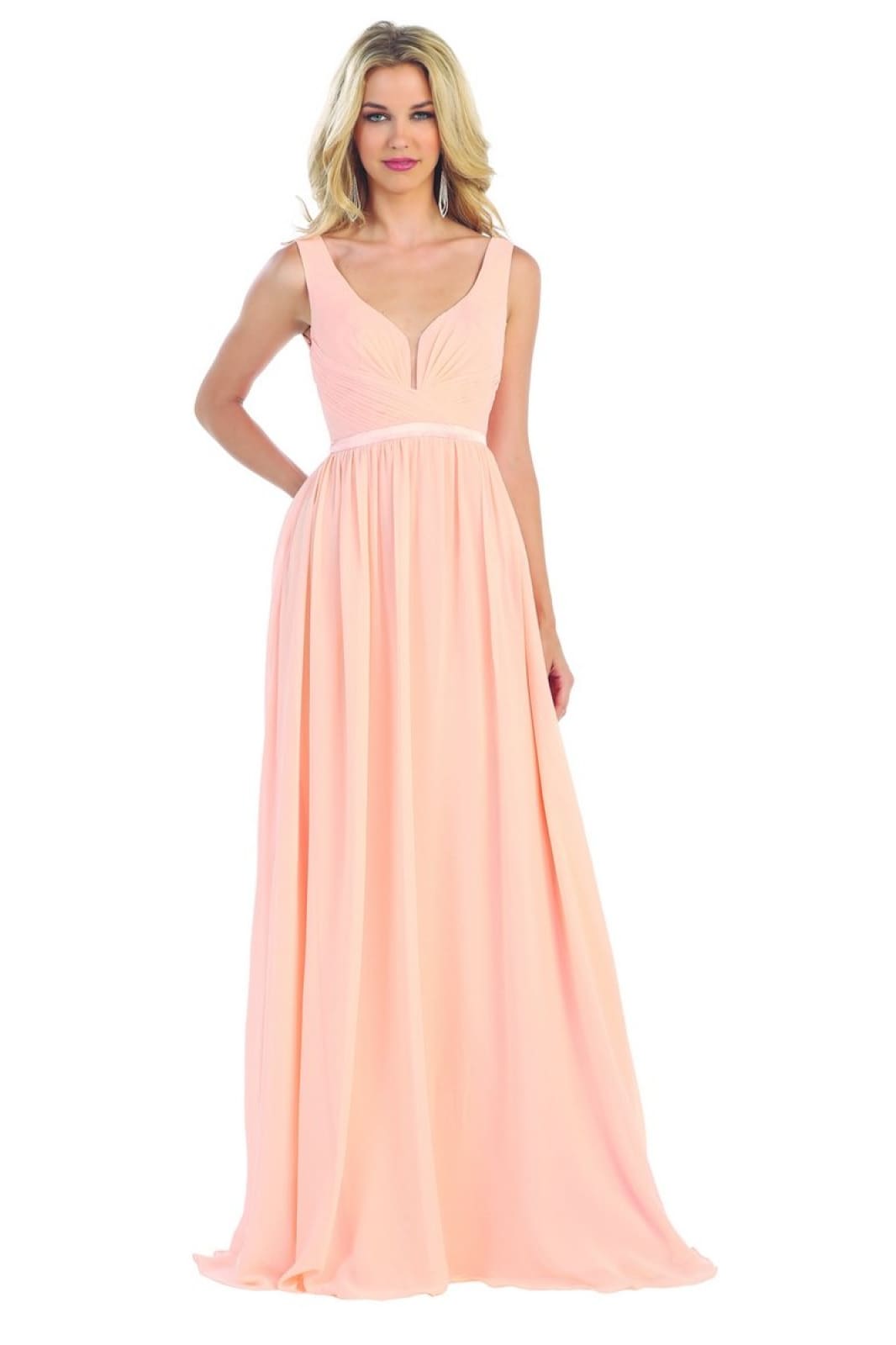 LA Merchandise LA1225 Simple Sleeveless Long Chiffon Bridesmaid Dress - PEACH - LA Merchandise