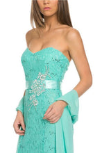 Load image into Gallery viewer, Long strapless rhinestone lace dress- LA5113