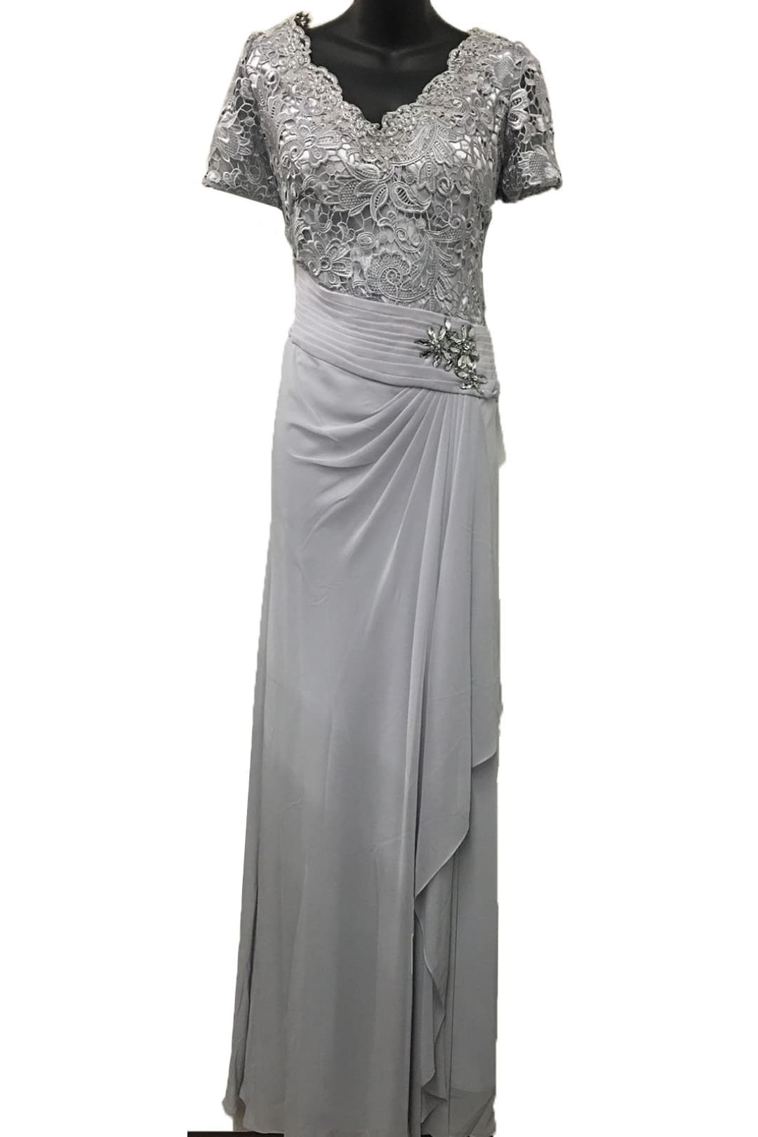 Quarter sleeve lace & sequins chiffon dress- LA1229