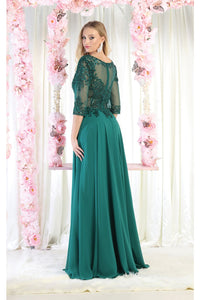 May Queen MQ1936 3/4 Sleevele A-lin Chiffon Dress - Dresses