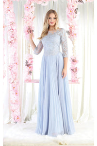 May Queen MQ1980 Pleated Embroidery Mother Of The Bride Gown - DUSTY BLUE / M