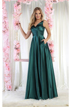 Load image into Gallery viewer, May Queen MQ1994 Side Pockets Satin Bridesmaids Dress - HUNTER GREEN / 4 - Dress