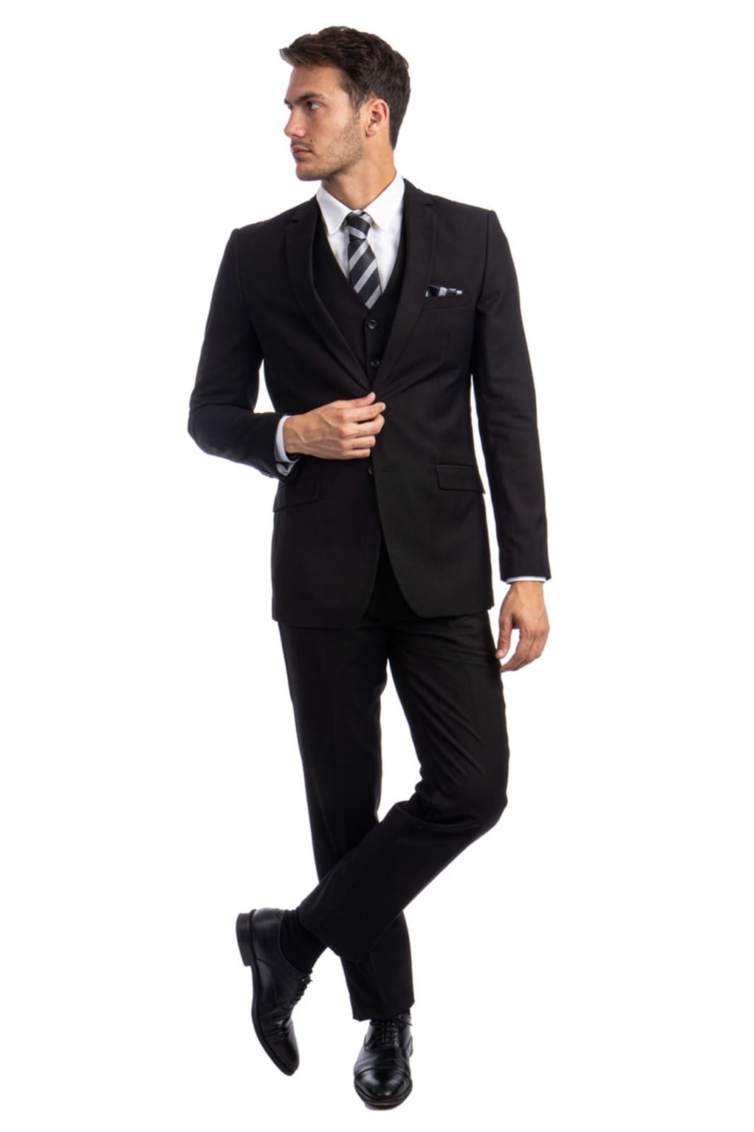 Men’s Solid 3pc Suit - LA231HSA - BLACK-01 / 34R/W28 - Mens 