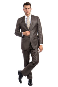 Mens Two Piece Ultra Slim Fit Sharkskin Suit - LA181SSA - COCOA - Mens Suits LA Merchandise