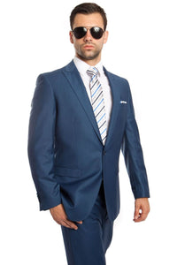 Mens Two Piece Ultra Slim Fit Solid Suit - Blue 07 / US34S/W28 / EU44S/W38
