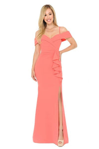 Red Carpet Off Shoulder Dress - LN5206 - CORAL - LA Merchandise
