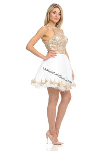 Metallic lace applique & rhinestones short mesh dress- LN8015 - - LA Merchandise