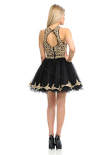 Load image into Gallery viewer, metallic lace applique &amp; rhinestones short mesh dress- 