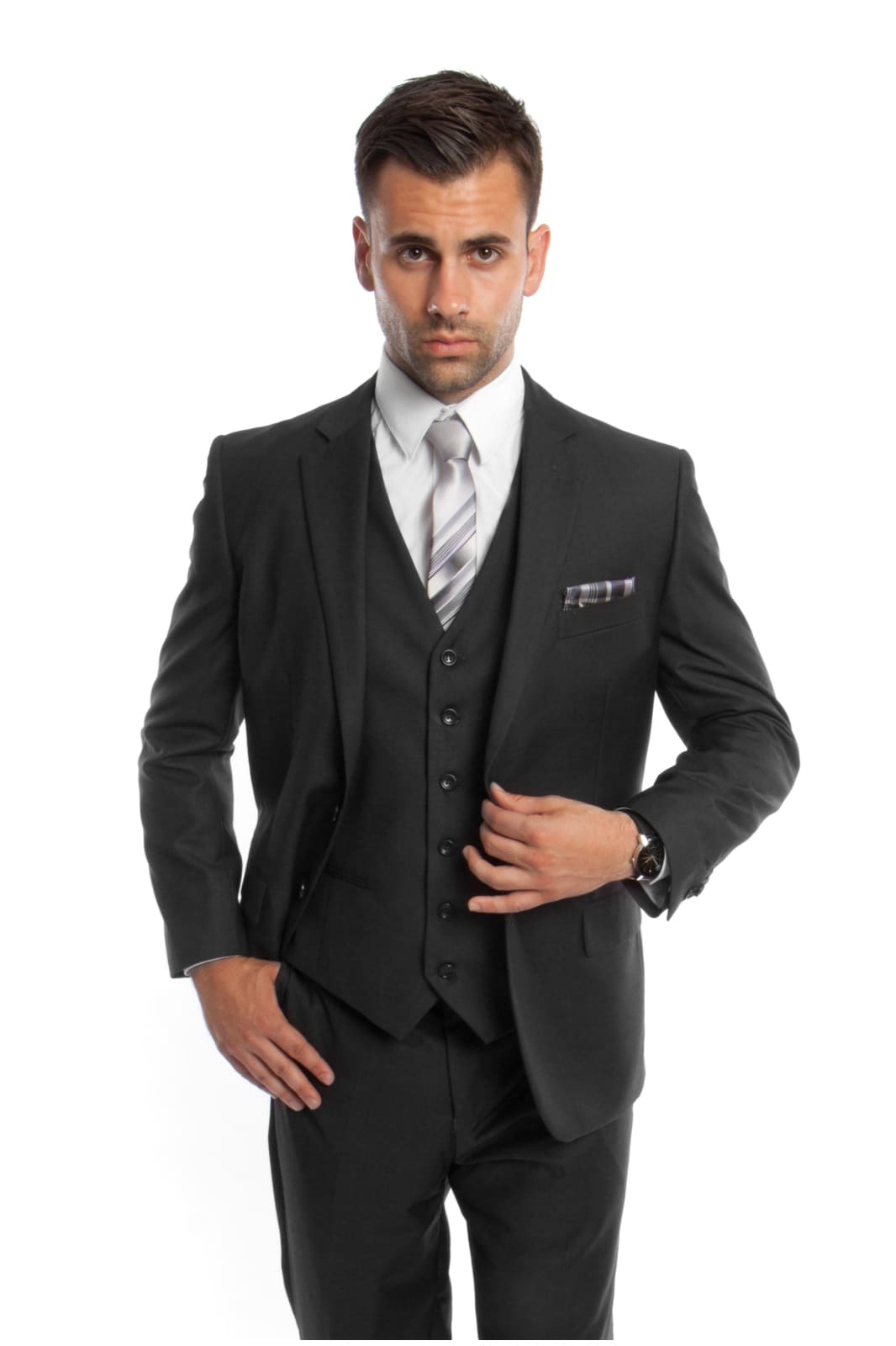Modern Fit Suit LA302SA - Black / 42S/38W - Mens Suits
