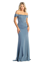 Load image into Gallery viewer, Off Shoulder Boned Bodice Long Dress - Dusty Blue / 4